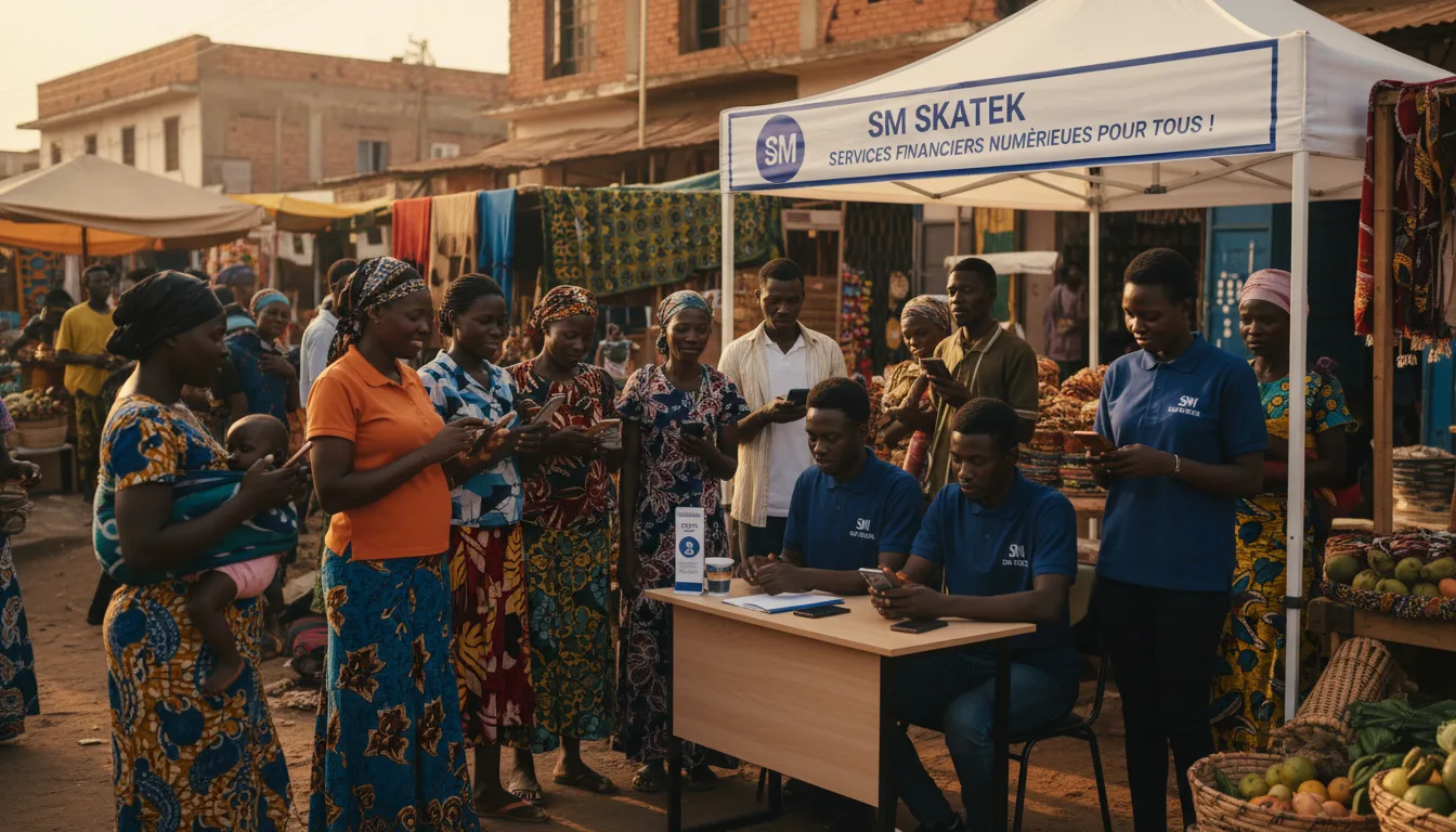 Communauté congolaise bénéficiant des services financiers numériques, illustrant l'inclusion et le développement.
